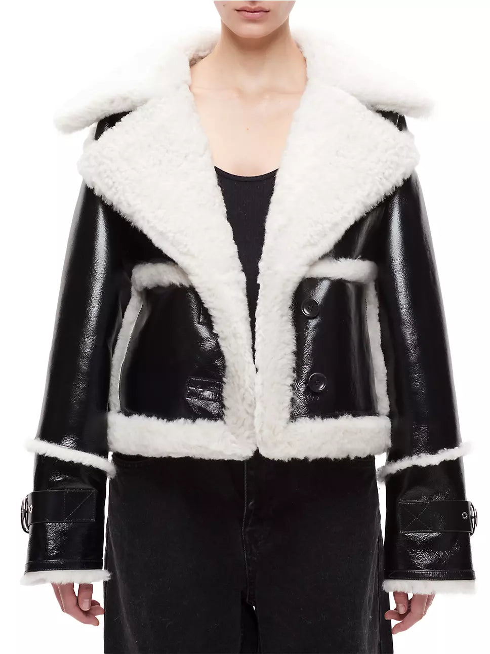 Leather Reva Shea Shearling Jacket - Black & White