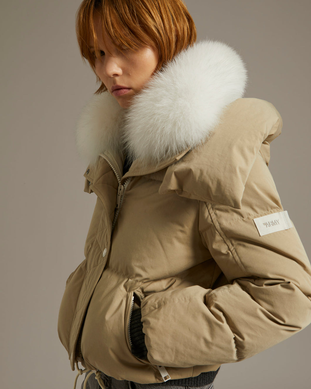 Puffer Jacket Cotton Blended/Fox Trimming - Sable/Ivoire