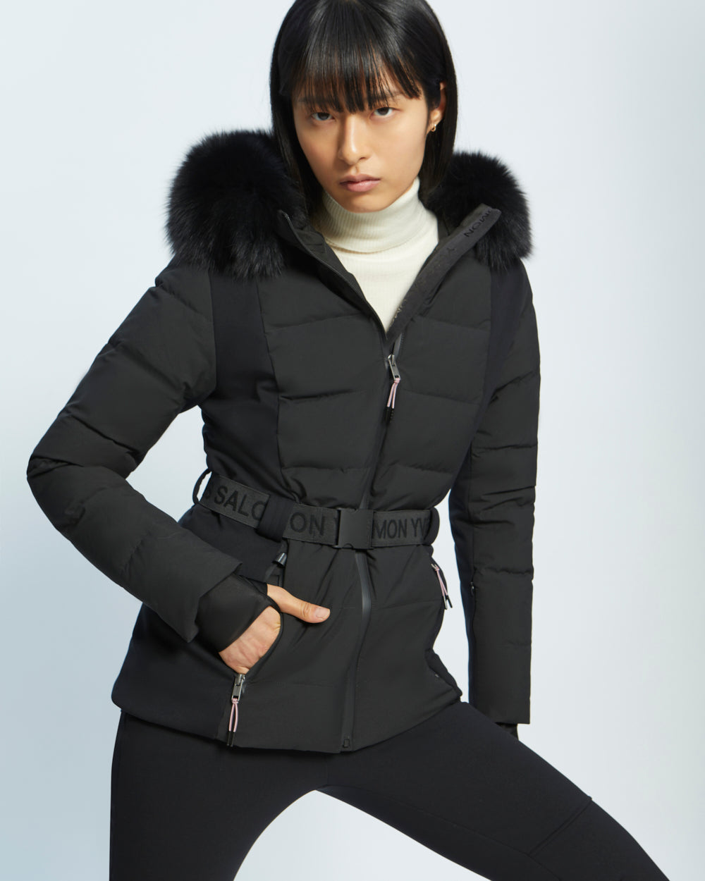 Jacket Skiwear Fabric/Lg Hair Lamb - Black