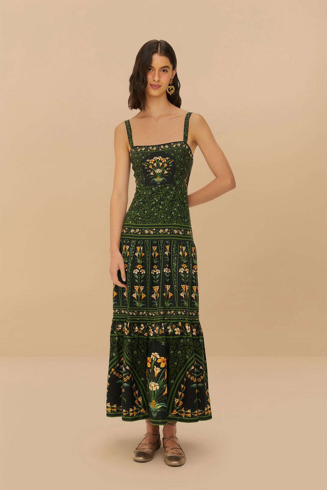Flowers Arch Sleeveless Maxi Dress - Black