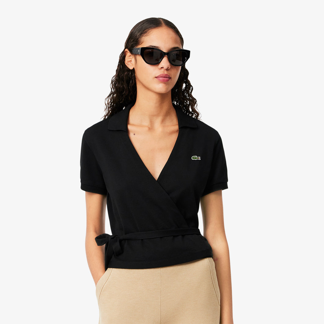 Stretch Mini PiquŽ Wrap Polo Shirt  - Black