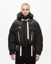 Load image into Gallery viewer, Woven Willow Ivy Short Puffer - Black W/Soft White Trims
