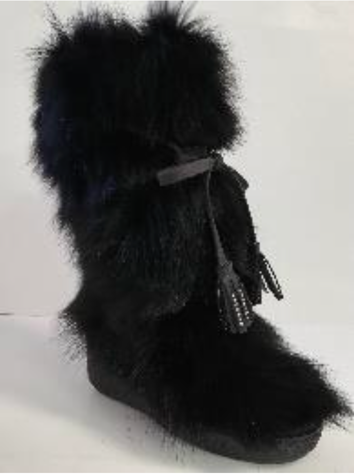 Tall Fur Boots W Tassels W Wedge - Black