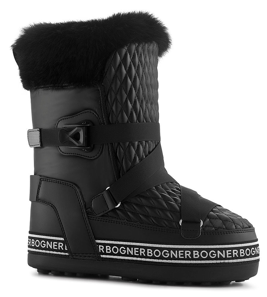New Tignes 8 Zig Zag Strapped Fur Lined Boots - Black