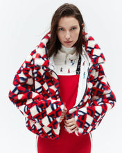 Load image into Gallery viewer, Noelle faux-fur jacket - Perfo 3d bloko print - Red
