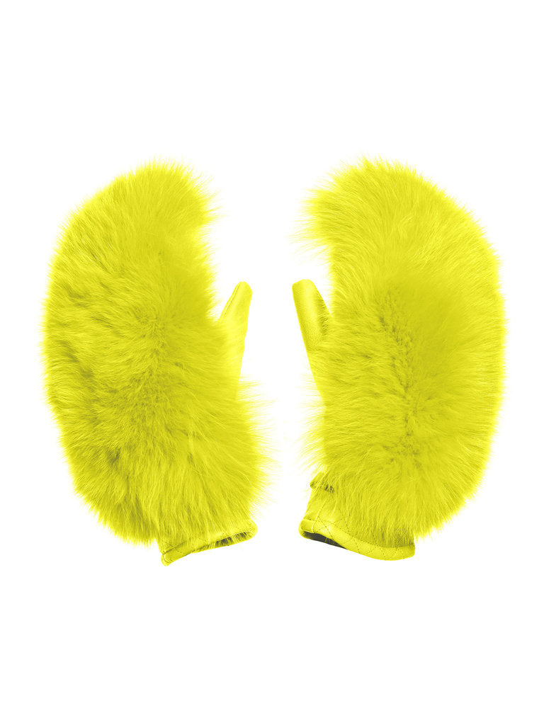 Hando Mittens Real Coyote + Real Fox Fur - Yellow
