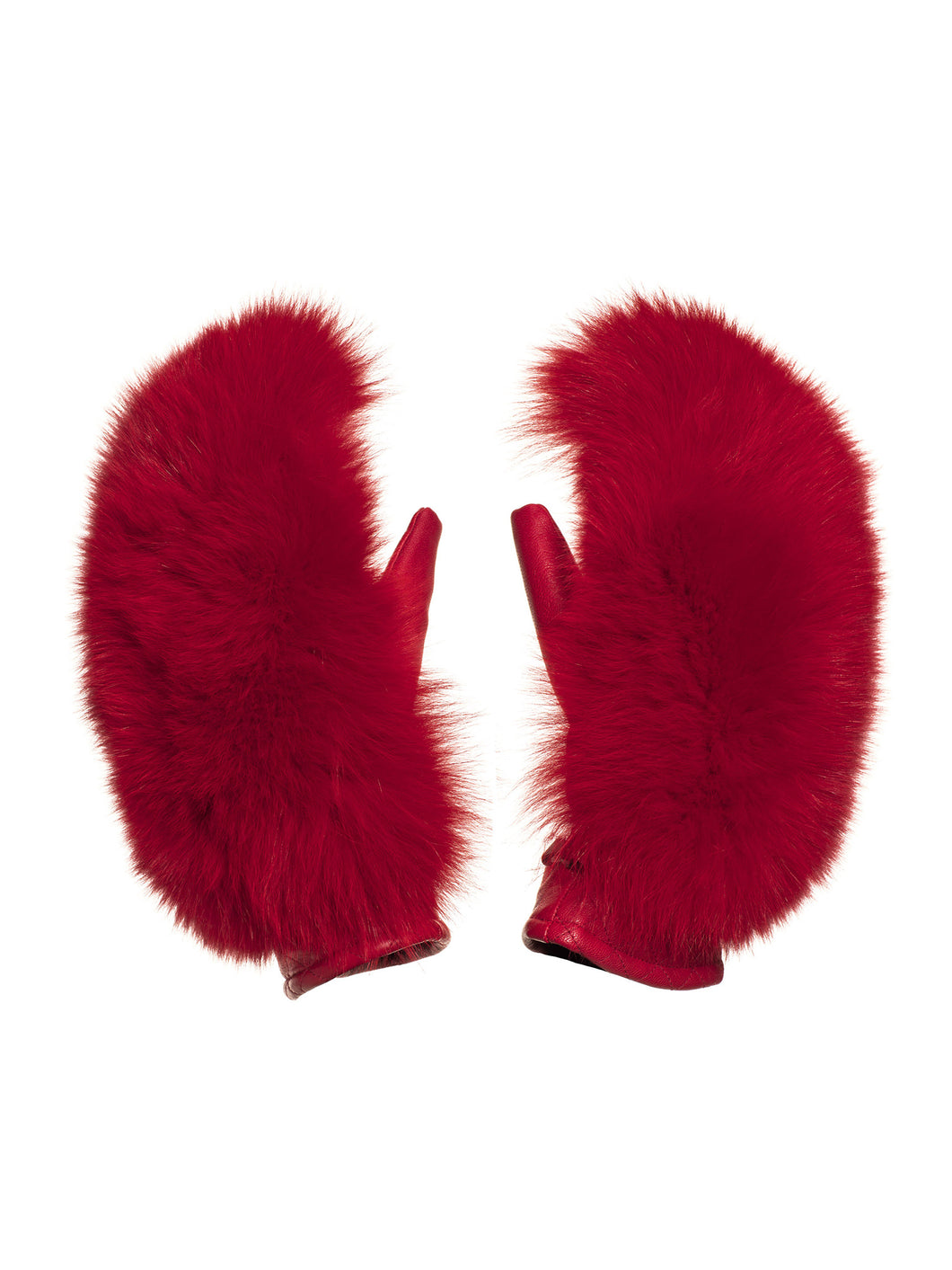 Hando Mittens Real Coyote + Real Fox Fur - Red