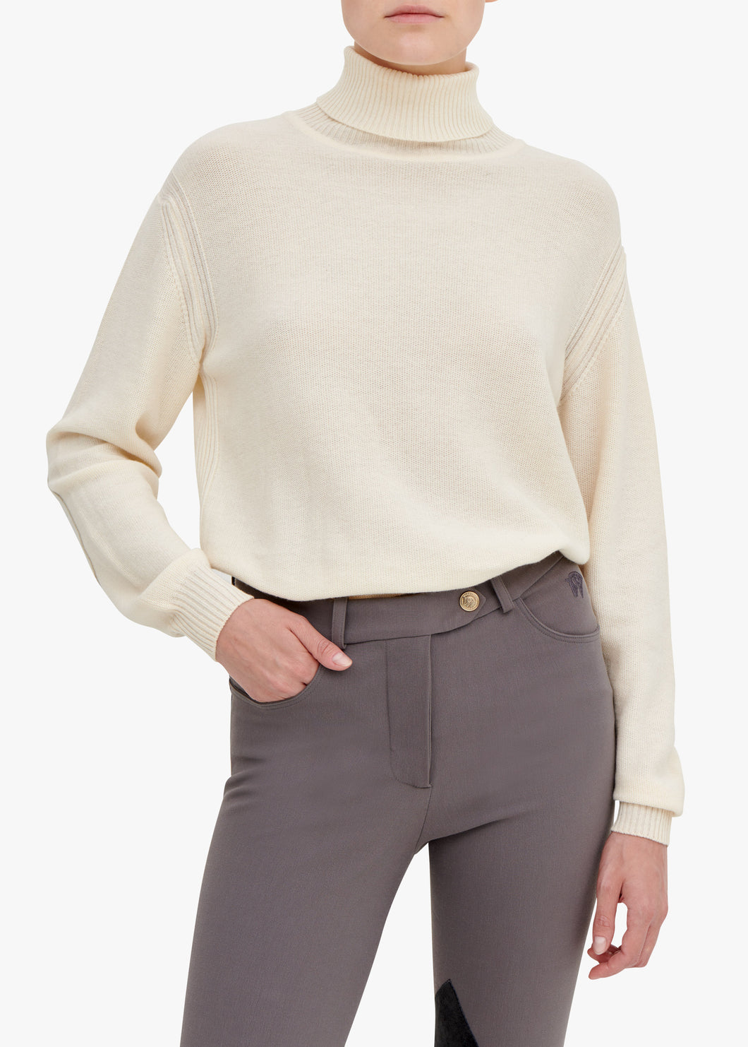 Sophie Cashmere Roll-Neck w. Elbow Patch - White